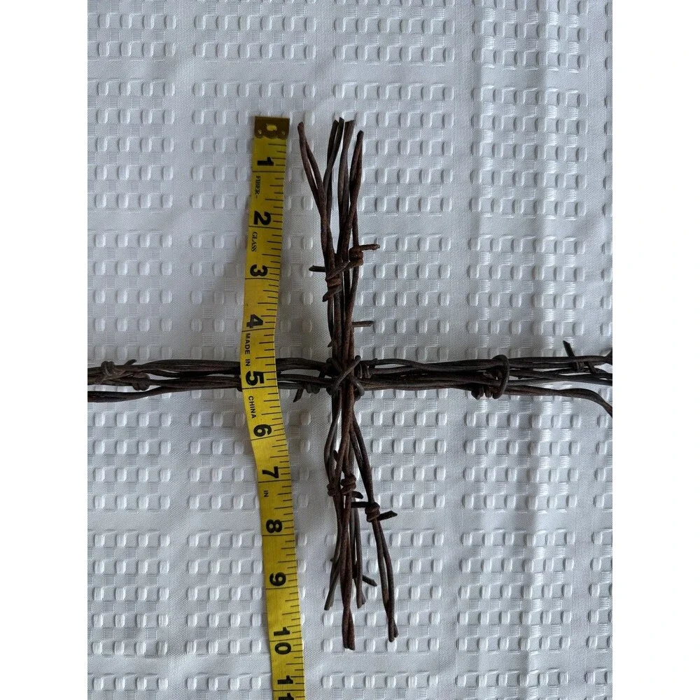 Authentic Reclaimed Barbed Wire Cross - Vintage Rusty Metal Christian Wall Art.